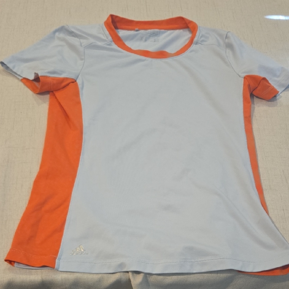 Adidas Tennis Women's XS Light Blue and Orange Shirt